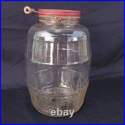 Vintage Glass Pickle Jar Duraglas Large Keg Barrel Lid Bail Wood Handle 13.5