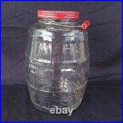 Vintage Glass Pickle Jar Large Keg Barrel Lid Bail Wood Handle 13.5