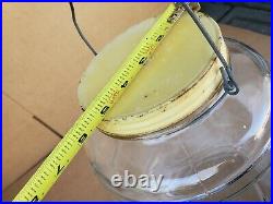 Vintage Glass Pickle Jar Large Keg Barrel Lid Bail Wood Handle 13.5