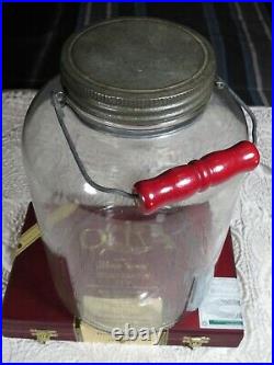 Vintage Glass Pickle Jar Red Bail Wood Handle 9.75 Tall