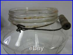Vintage Glass Pickle Jar withWire Bail & Wooden Handle- Barrel Style #AH
