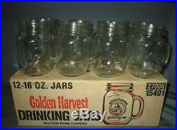 Vintage Golden Harvest 16 oz Drinking Mason Jars With Handle Set of 12 with Box