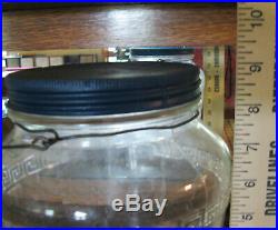 Vintage Greek Key Glass Jar with Lid and Bail Handle