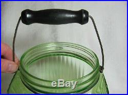 Vintage Green Depression Glass 1 gallon Cookie Jar with Handle Anchor Hocking Co