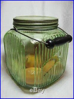 Vintage Green Depression Glass 1 gallon Cookie Jar with Handle Anchor Hocking Co