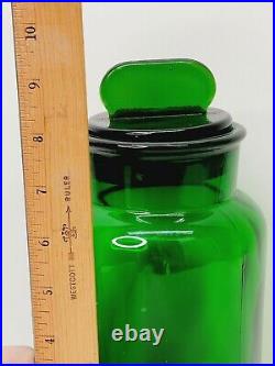 Vintage Green Glass Apothecary Jar Glass Lid with Tab Handle 9.25 tall