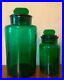 Vintage Green Glass Apothecary Jar Italy Glass Lid Tab Handle Pair Mid Century