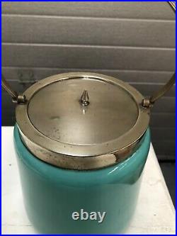Vintage Green Glass Biscuit Barrel Cookie Jar EPNS Lid And Handle