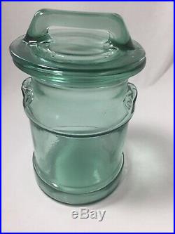 Vintage Green Glass Peanut Jar Container Canister with Handled Lid (9 inches tall)