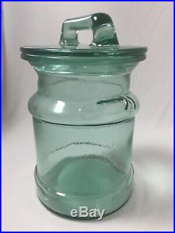 Vintage Green Glass Peanut Jar Container Canister with Handled Lid (9 inches tall)
