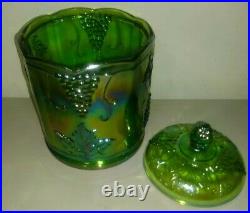 Vintage Green Indiana Carnival Glass Canister Lid 9in Christmas Candy Jar Decor