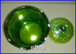 Vintage Green Indiana Carnival Glass Canister Lid 9in Christmas Candy Jar Decor