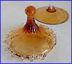 Vintage HTF Empoli Amber Glass Apothecary Candy Jar Circus Tent Pedestal 11.5