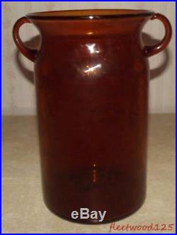 Vintage Hand Blown Amber Glass Double Handled Jug Jar w Air Bubbles 10.25 T