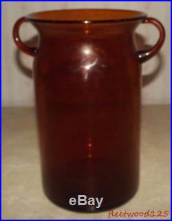 Vintage Hand Blown Amber Glass Double Handled Jug Jar w Air Bubbles 10.25 T