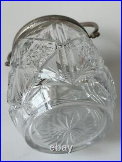 Vintage Handcut Crystal Glass Biscuit Barrel Jar with Silver 50Handle & Lid 7,5