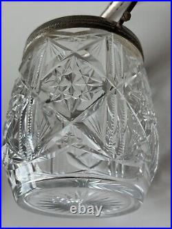 Vintage Handcut Crystal Glass Biscuit Barrel Jar with Silver 50Handle & Lid 7,5