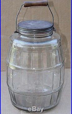 Vintage Handle Duraglas Barrel Jar Fresh Pickle Cucumber Glass Jar WithLid 2.5 gal