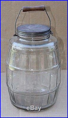 Vintage Handle Duraglas Barrel Jar Fresh Pickle Cucumber Glass Jar WithLid 2.5 gal