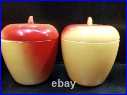 Vintage Hazel Atlas Apple Shaped Jar Red Yellow Milk Glass Lid Sugar Bowl Set 6