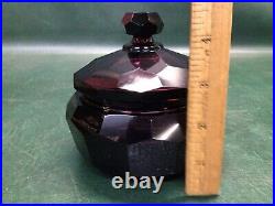 Vintage Hoffmann Mosser Style Faceted Glass Jar with Finial Lid & Ground Bottom