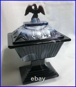 Vintage Imperial Glass Candy Jar Purple Slag Glass Eagle Detail 9.5