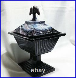 Vintage Imperial Glass Candy Jar Purple Slag Glass Eagle Detail 9.5