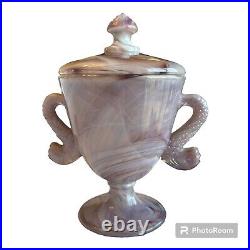 Vintage Imperial Glass Purple Slag Glass Dolphin Handle Covered Jar