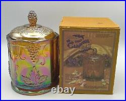 Vintage Indiana Glass Harvest Iridescent Gold Carnival Glass Candy Jar Canister