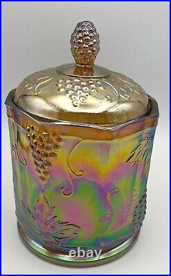 Vintage Indiana Glass Harvest Iridescent Gold Carnival Glass Candy Jar Canister