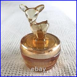 Vintage Iridescent Orange Marigold Lidded Glass Vanity Powder Jar 1930s Deer Top