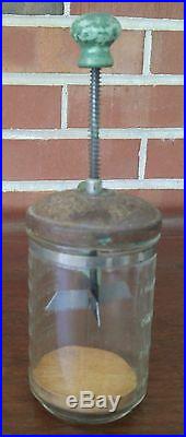 Vintage Kitchen Hand Food Chopper Glass Jar Green Handle Metal Top Hazel Atlas