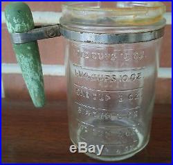 Vintage Kitchen Hand Food Chopper Glass Jar Green Handle Metal Top Hazel Atlas