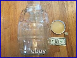 Vintage LARGE Glass Barrel Style General Store PICKLE JAR Storage with Handle