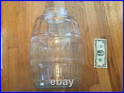 Vintage LARGE Glass Barrel Style General Store PICKLE JAR Storage with Handle