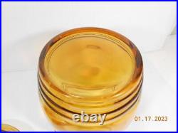 Vintage LE Smith Amber Gold Glass Barrel Shape Cookie Jar with Lid & Tab Handles