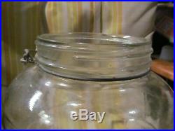 Vintage Large 13 2 1/2 Gallon Glass Hoosier Pickle Jar Barrel Wood Handle