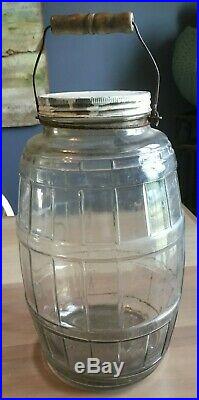 Vintage Large Country Store Glass Pickle Jar with lid and wood Handle