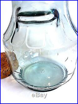 Vintage Large Glass Apothecary Jar Container Canister w. Handle Cork Lid Great