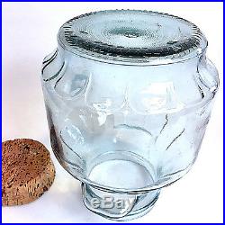 Vintage Large Glass Apothecary Jar Container Canister w. Handle Cork Lid Great