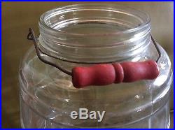 Vintage Large Glass Barrel Pickle Jar with bail wood Handle Anchor Hocking