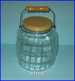 Vintage Large Glass Barrel Style Pickle Jar with lid and wood handle FREE SHIP