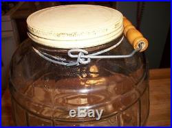 Vintage Large Glass Pickle Jar 14 Tall with Original Lid, Bail Wire, Wood Handle