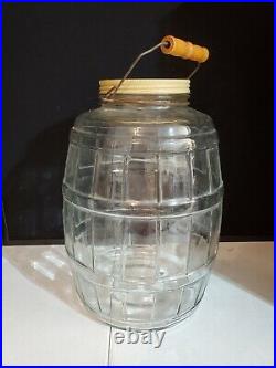 Vintage Large Glass Pickle Jar Keg Barrel style with Lid 13.5 tall Swing Handle