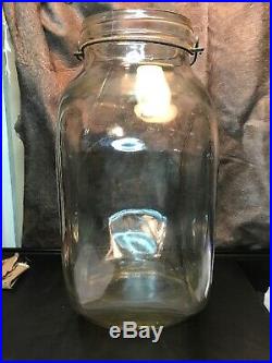 Vintage Large Glass Pickle Jar With A Wire Wooden Handle #3. 11 X 7 X 14 1/2