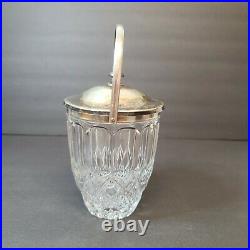 Vintage Lead Crystal Biscuit Jar Ice Bucket with Silver Plated Lid & Handle