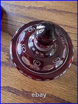 Vintage Lidded Foil CZECH EGERMANN RUBY CUT TO CLEAR BLACK FOREST CANDY JAR
