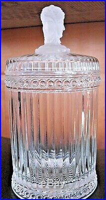 Vintage MMA Imperial Columnar Glass Biscuit Jar Frosted 3 Faced handle on lid