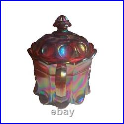 Vintage MOSSER Red Cherry Thumbprint Glass Biscuit Candy Cookie Trinket Jar