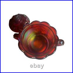 Vintage MOSSER Red Cherry Thumbprint Glass Biscuit Candy Cookie Trinket Jar